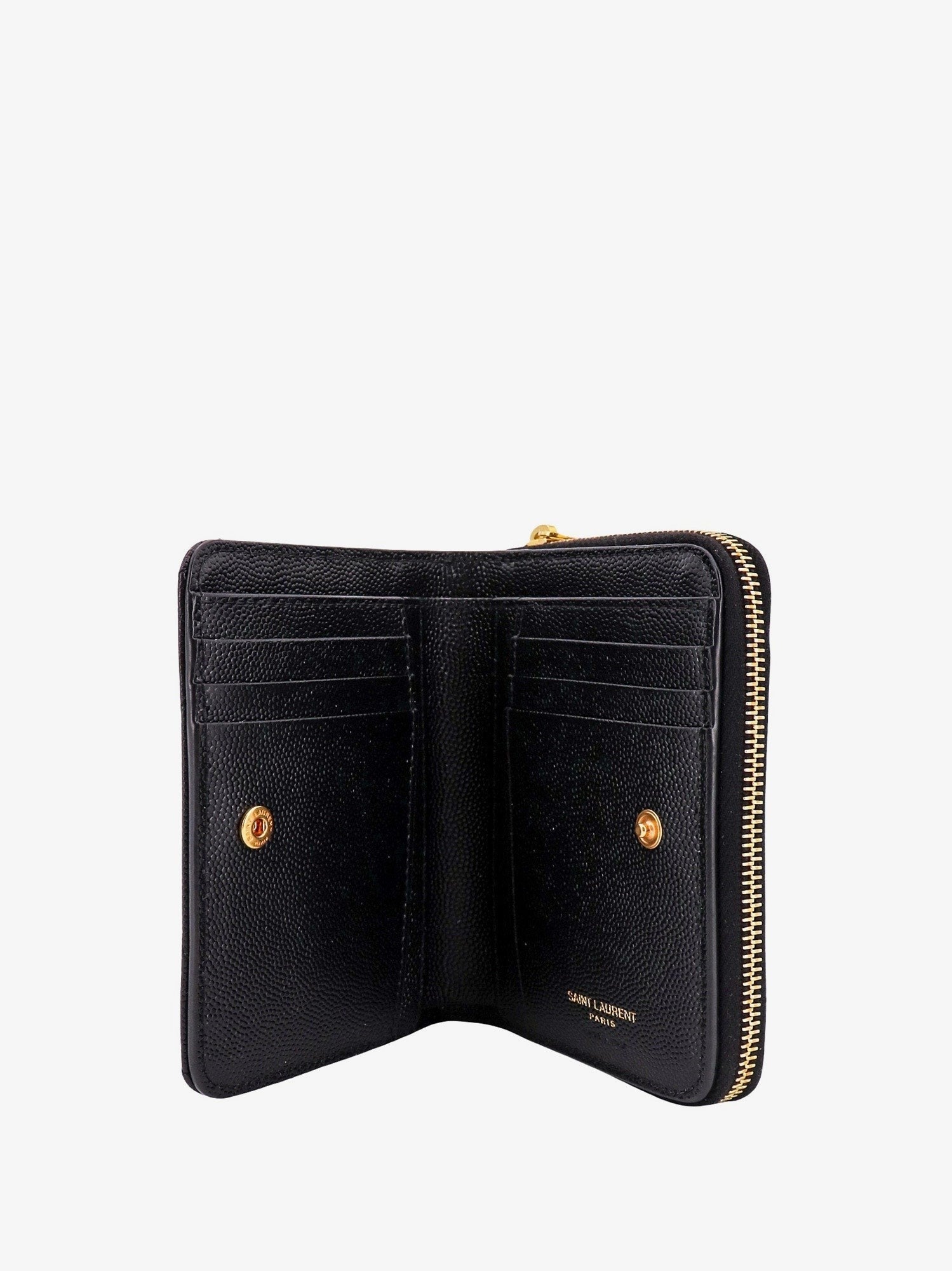 Saint Laurent - Quilted leather wallet with metal Cassandre logo
