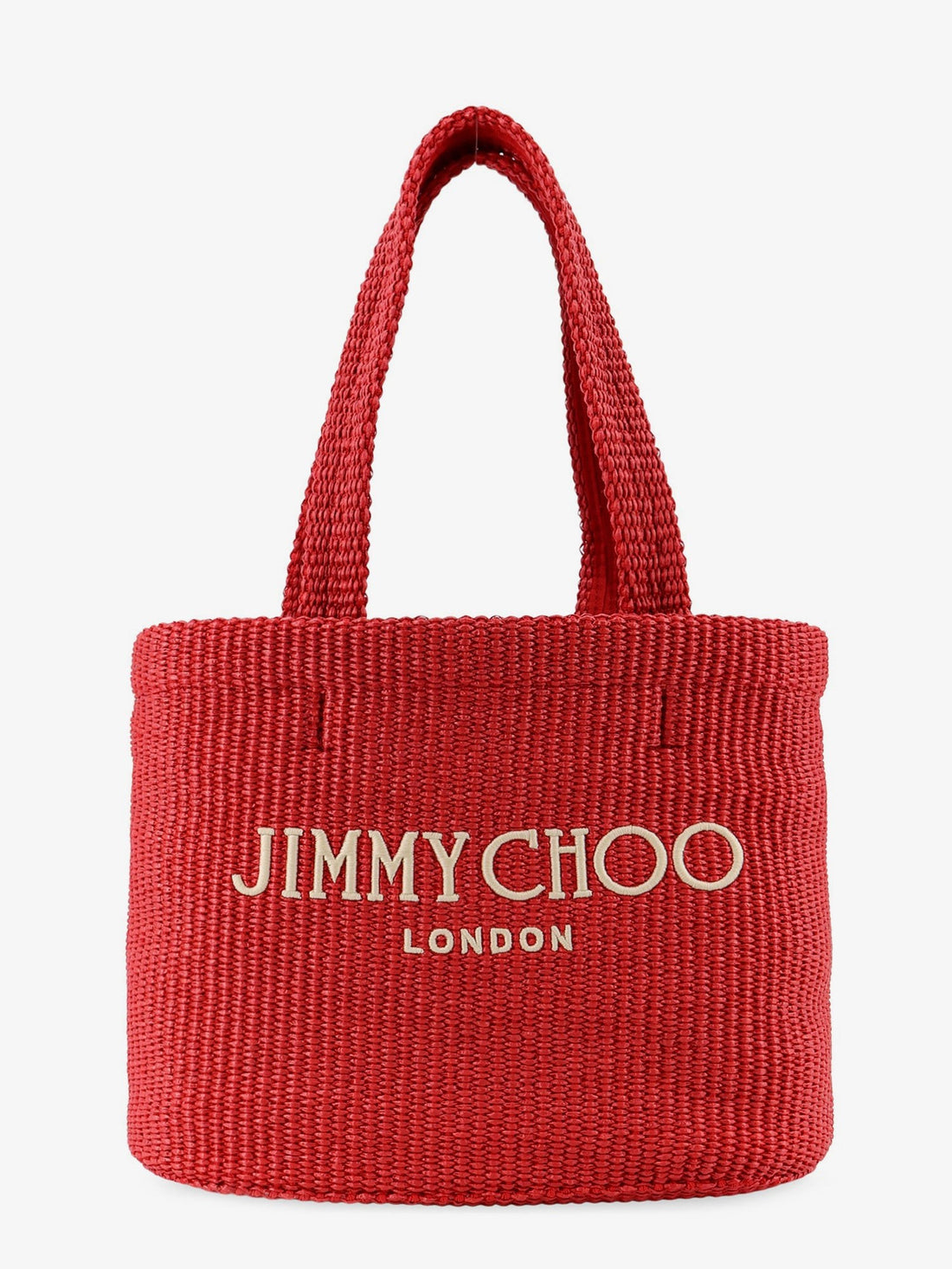 Jimmy Choo Raffia shopping bag with lettering logo on the front