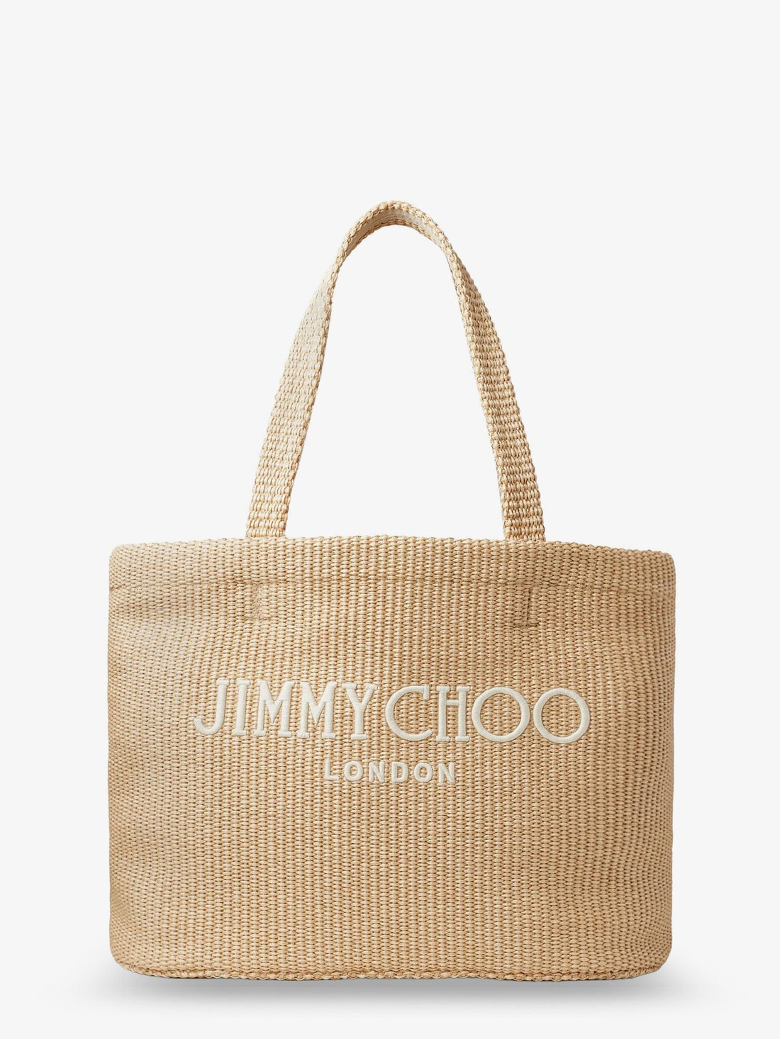 Jimmy Choo Raffia shopping bag with lettering logo on the front
