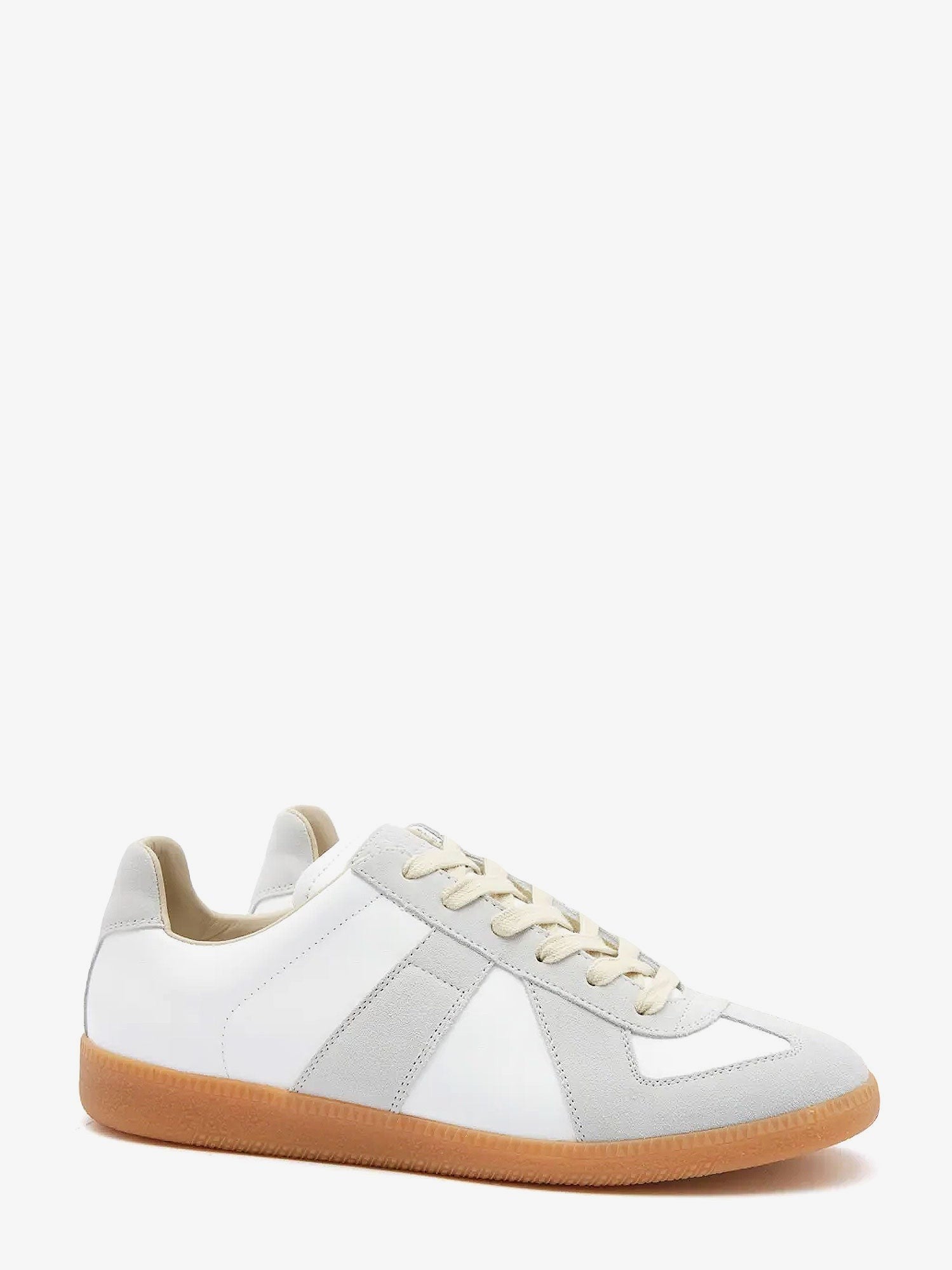 Replica low-top leather sneakers with suede inserts