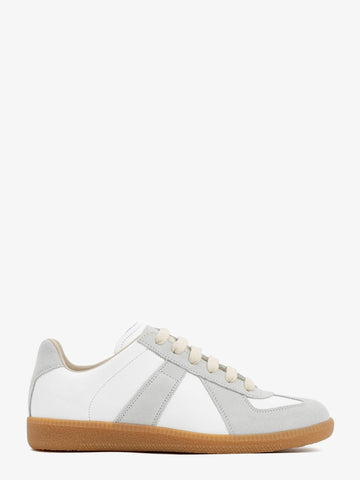 Replica low-top leather sneakers with suede inserts