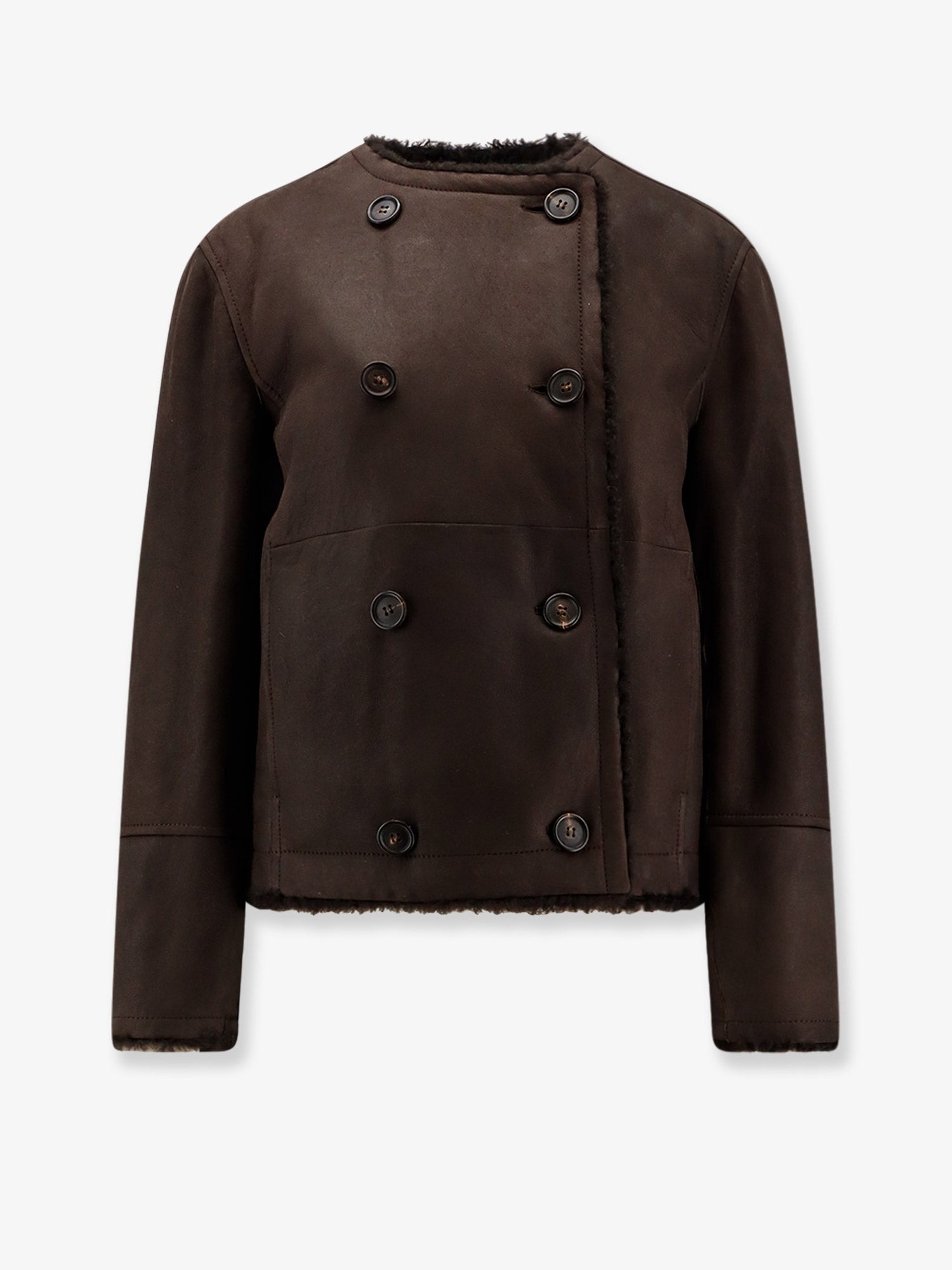 Reversible fuzzy shearling Caban Crop