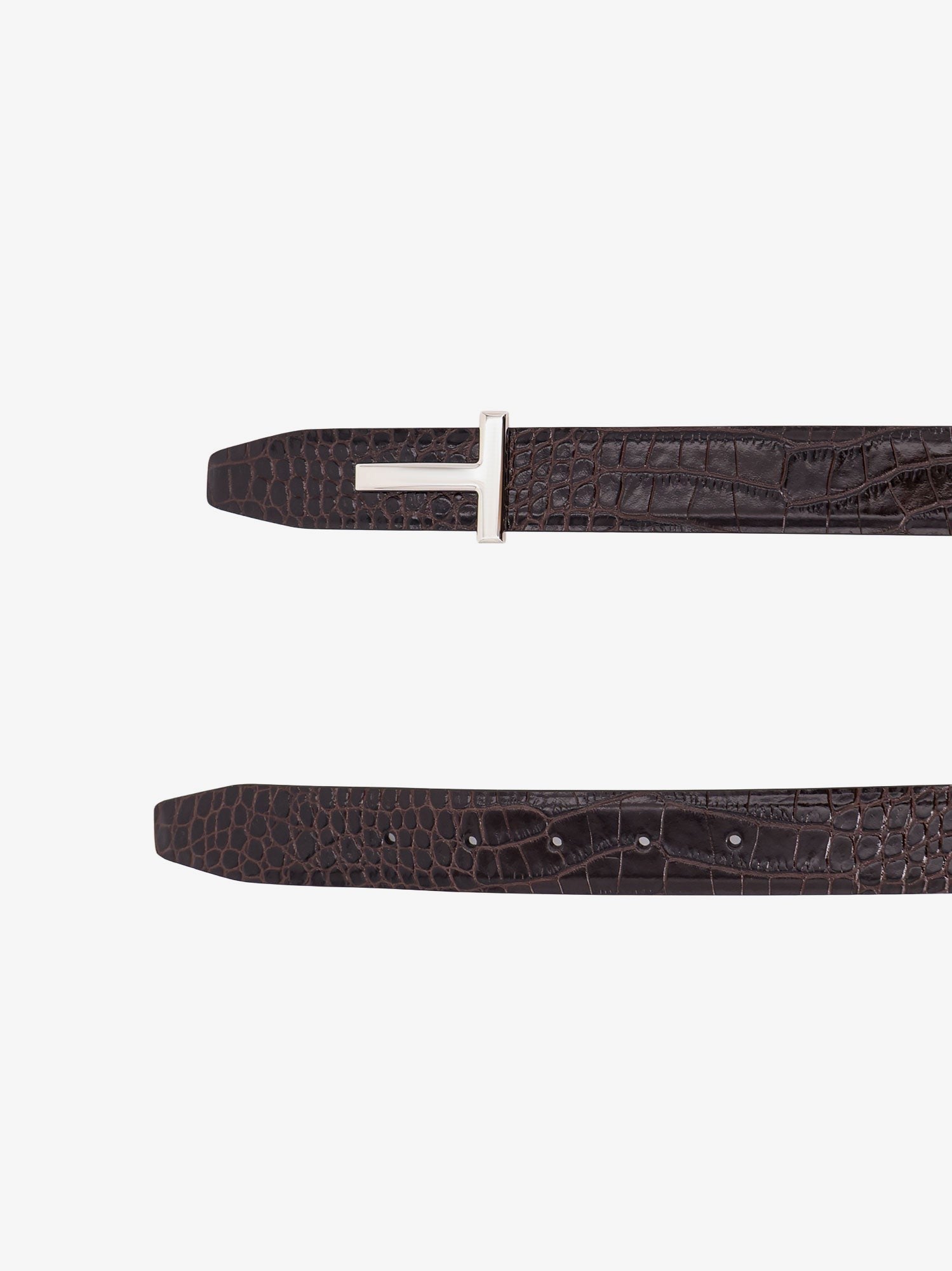 Reversible leather belt with crocodile-print