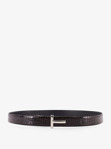 Reversible leather belt with crocodile-print