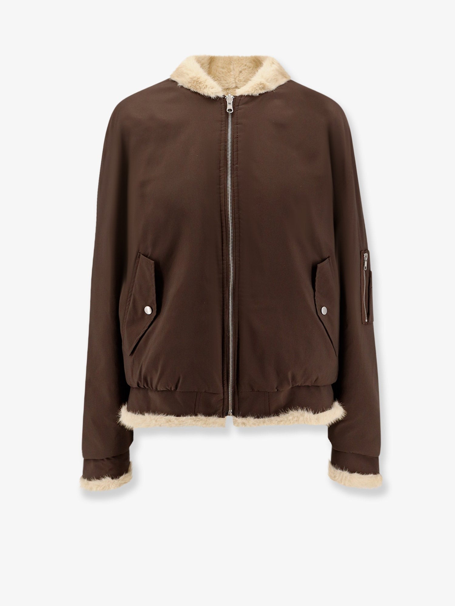 Reversible nylon and faux shearling bomber jacket
