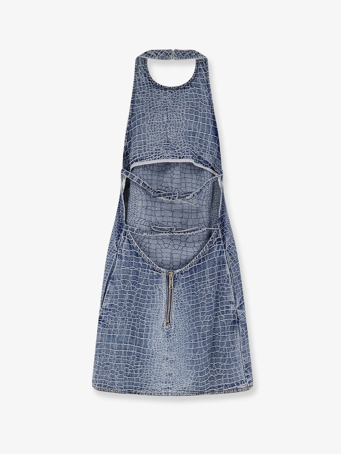 SELF PORTRAIT Rhinestone Croc Effect denim dress