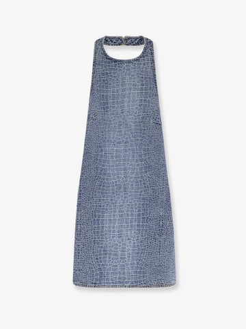 SELF PORTRAIT SELF PORTRAIT - Rhinestone Croc Effect denim dress