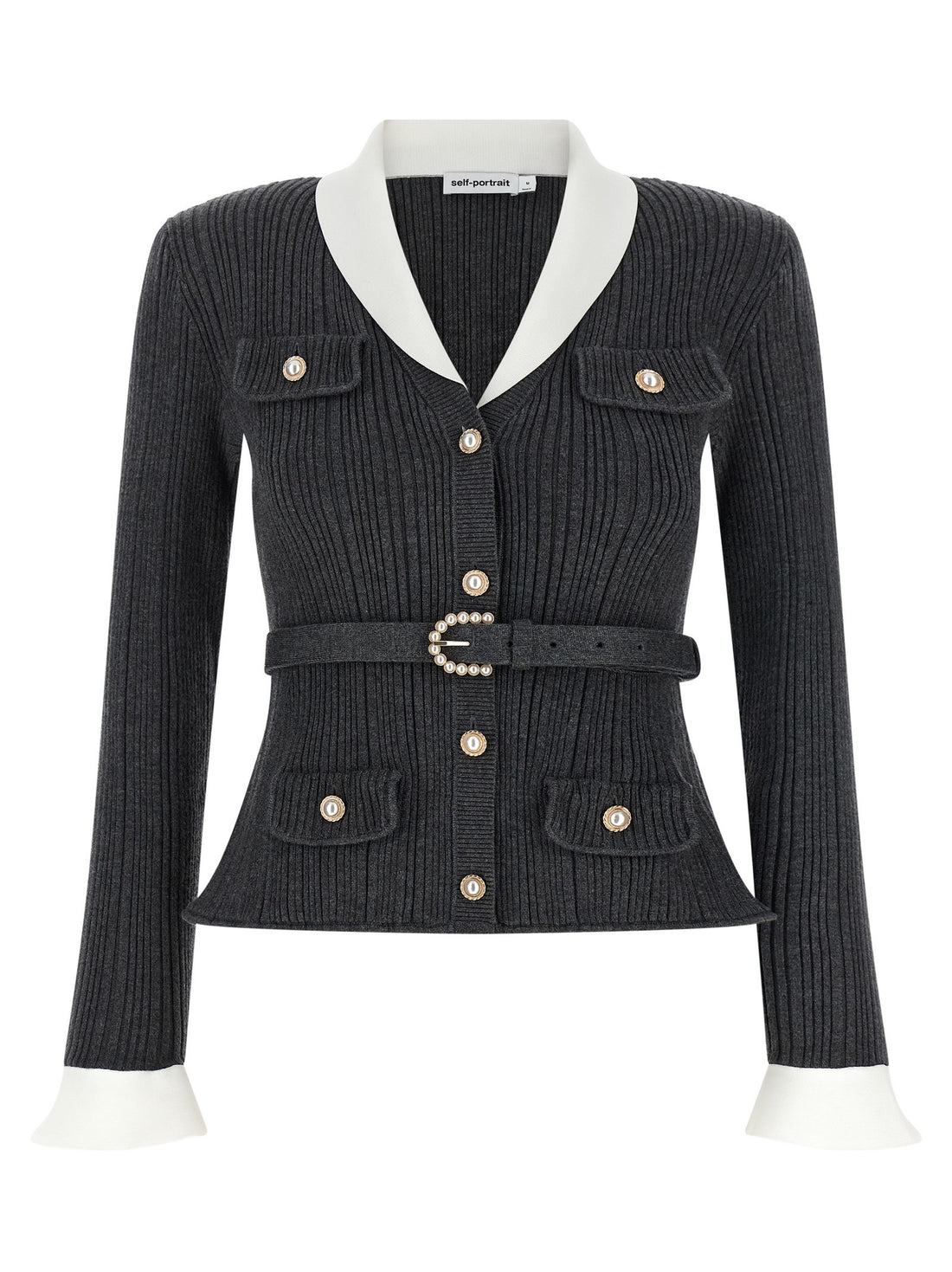SELF-PORTRAIT - Ribbed cardigan gray