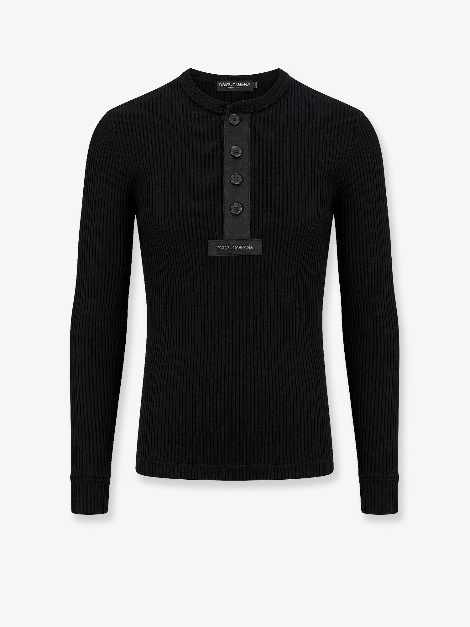 Dolce & Gabbana - Ribbed cotton sweater with metal logo on the front