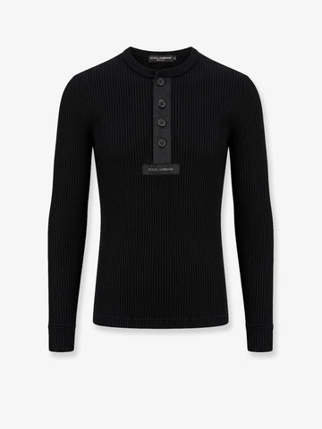 Dolce & Gabbana - Ribbed cotton sweater with metal logo on the front