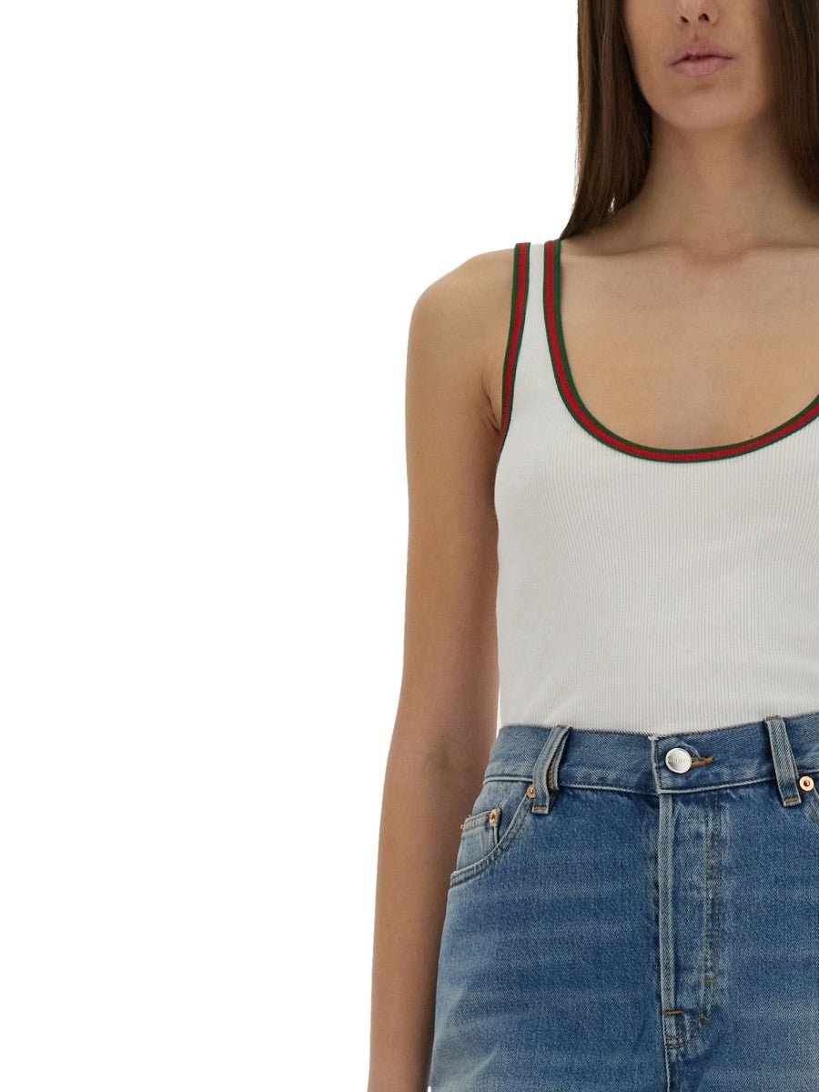 RIBBED COTTON TANK TOP WITH WEB