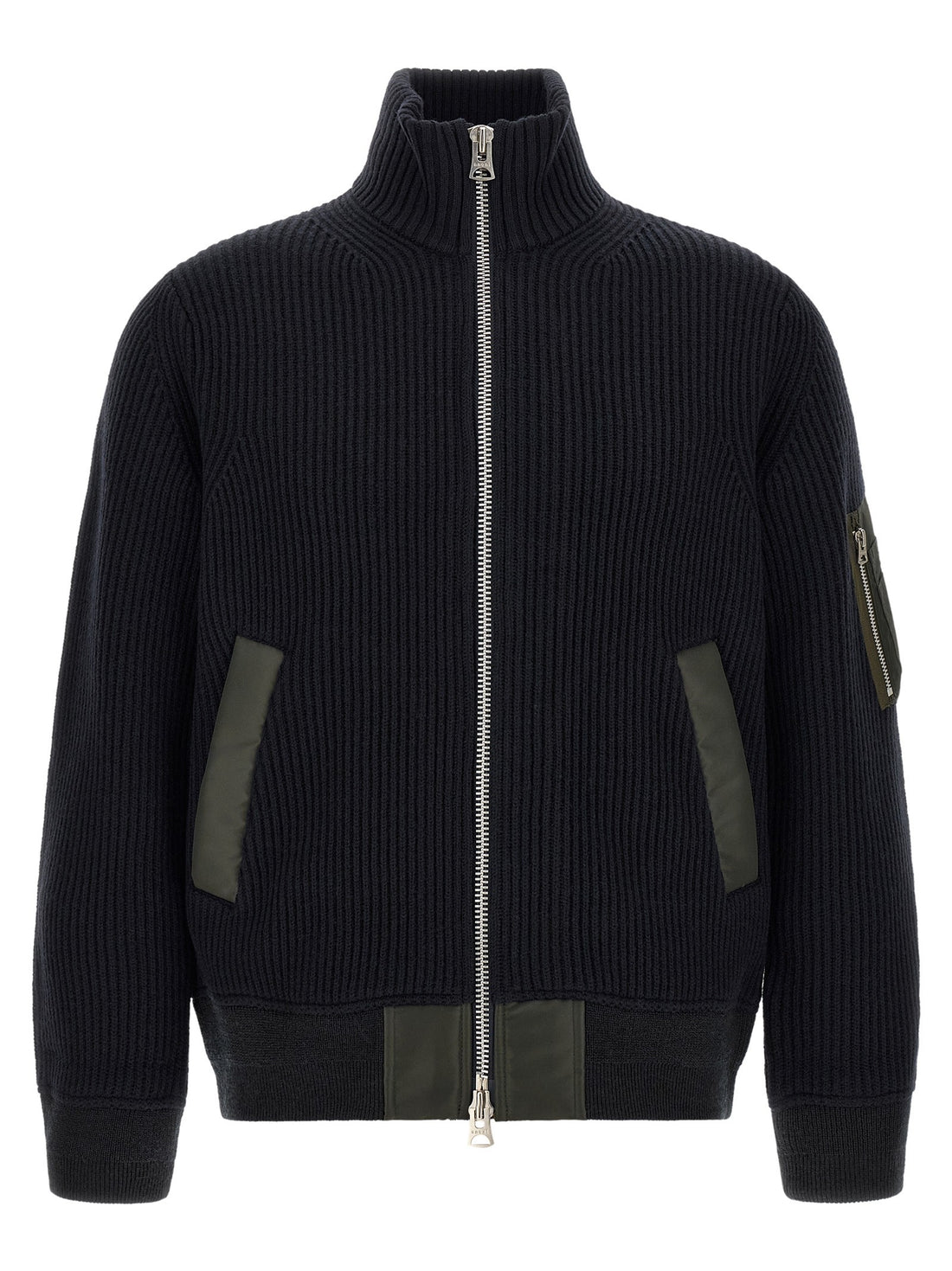 SACAI - Ribbed knit blouson Blue