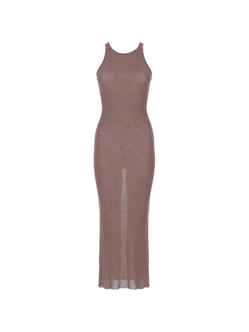 RICK OWENS - Ribbed-knit Racer-back Maxi Dress Pink