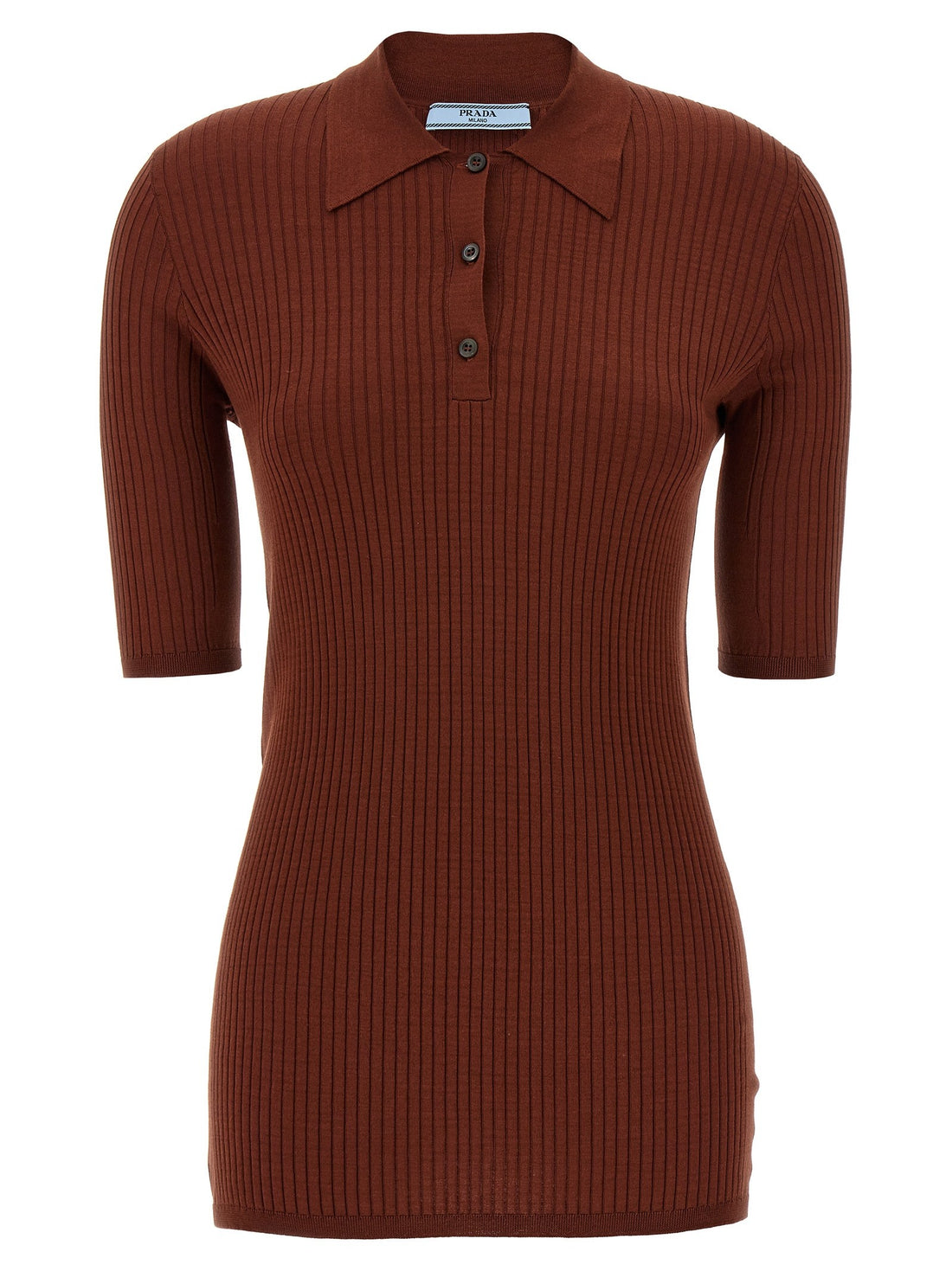 PRADA - Ribbed polo shirt Brown