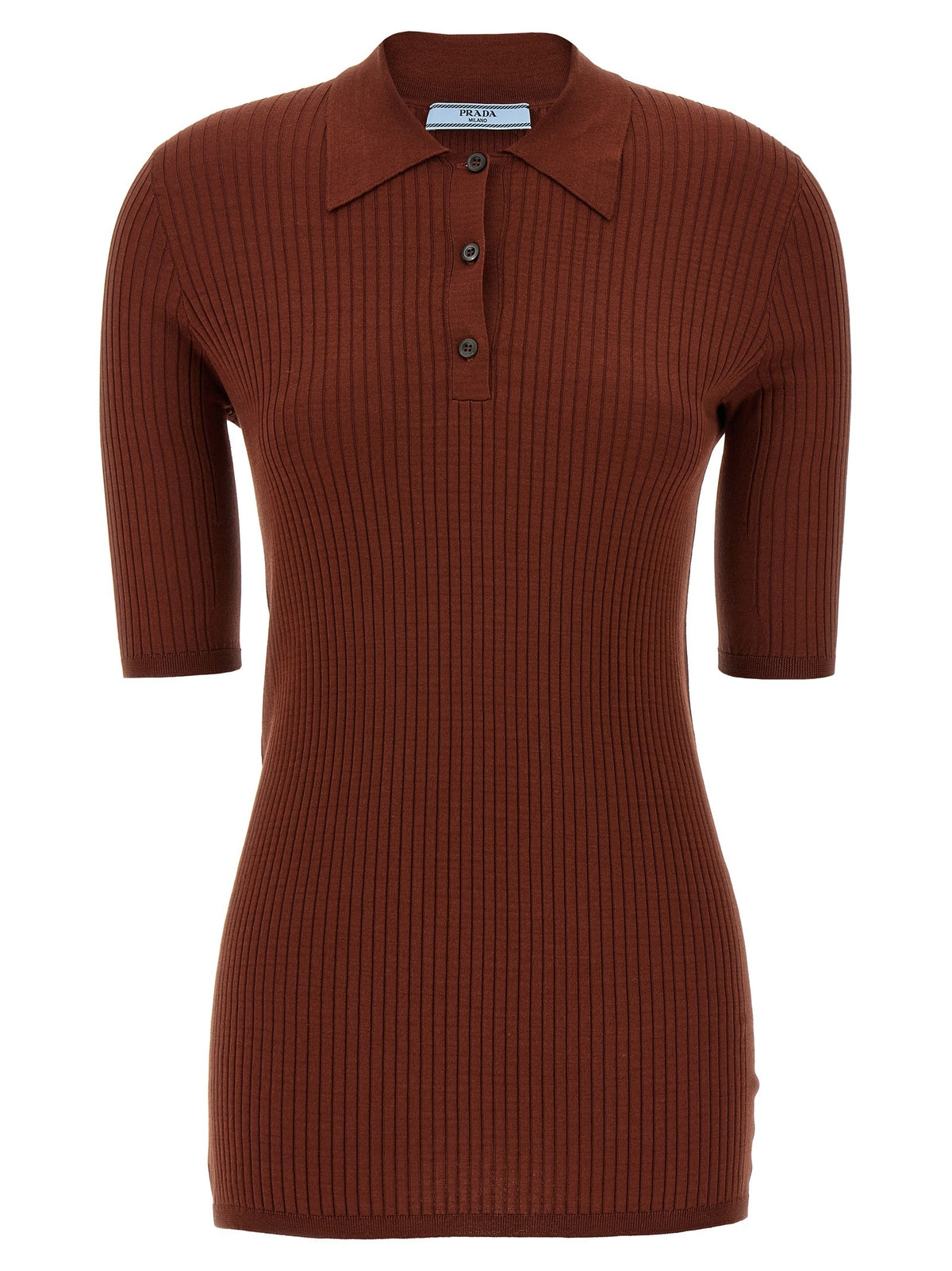 PRADA - Ribbed polo shirt Brown