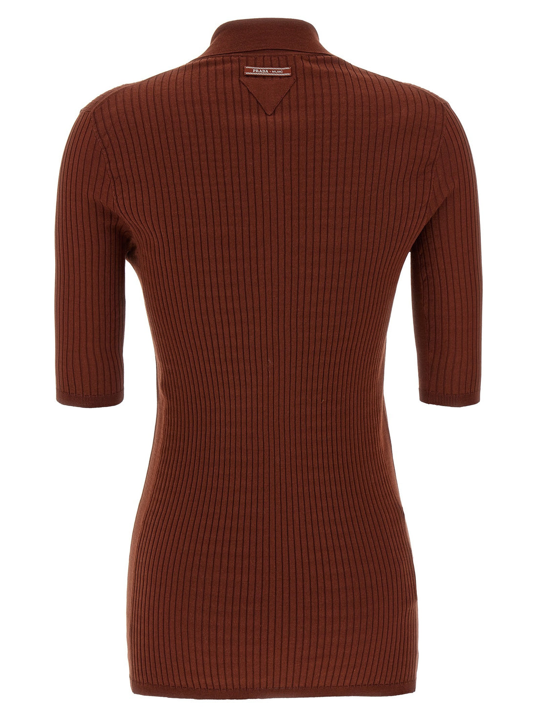 PRADA - Ribbed polo shirt Brown