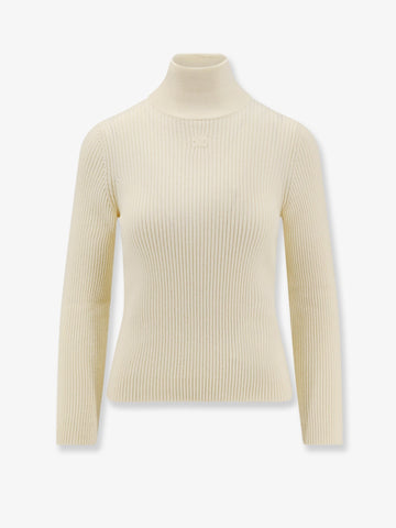 Ribbed stretch wool turtleneck sweater