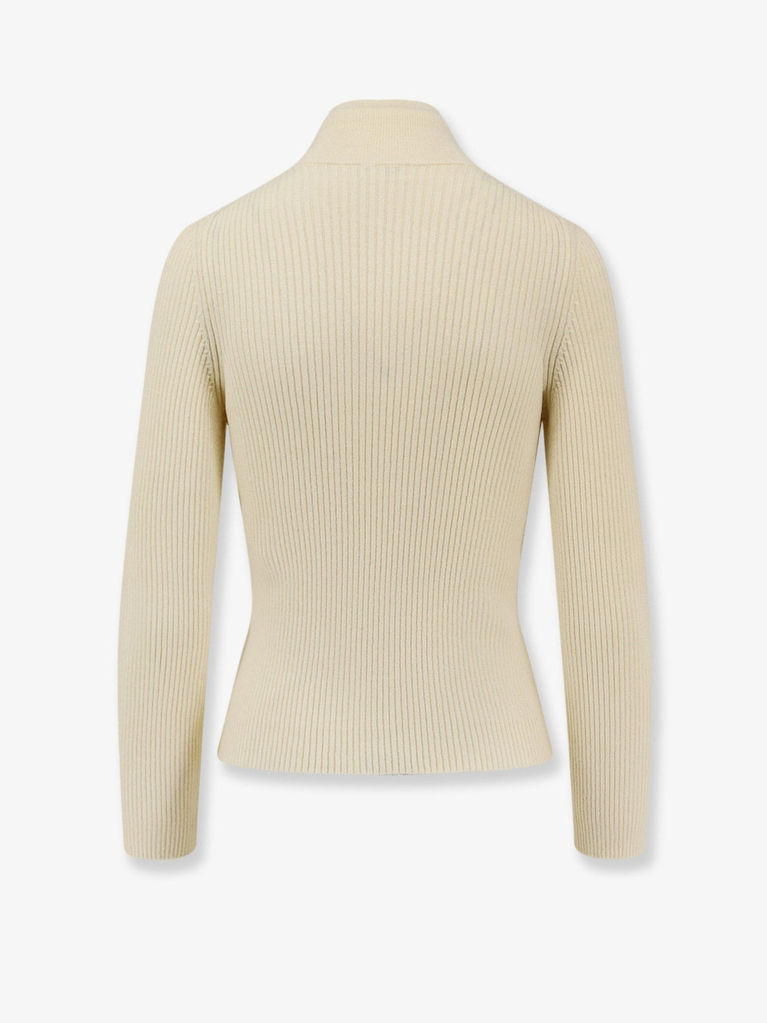 Ribbed stretch wool turtleneck sweater