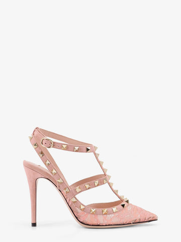 Rockstud suede and lace pumps