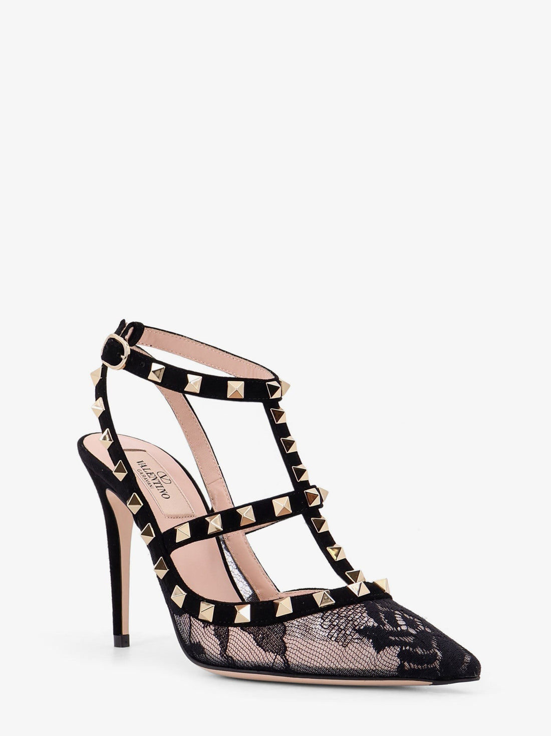 Rockstud suede and lace pumps
