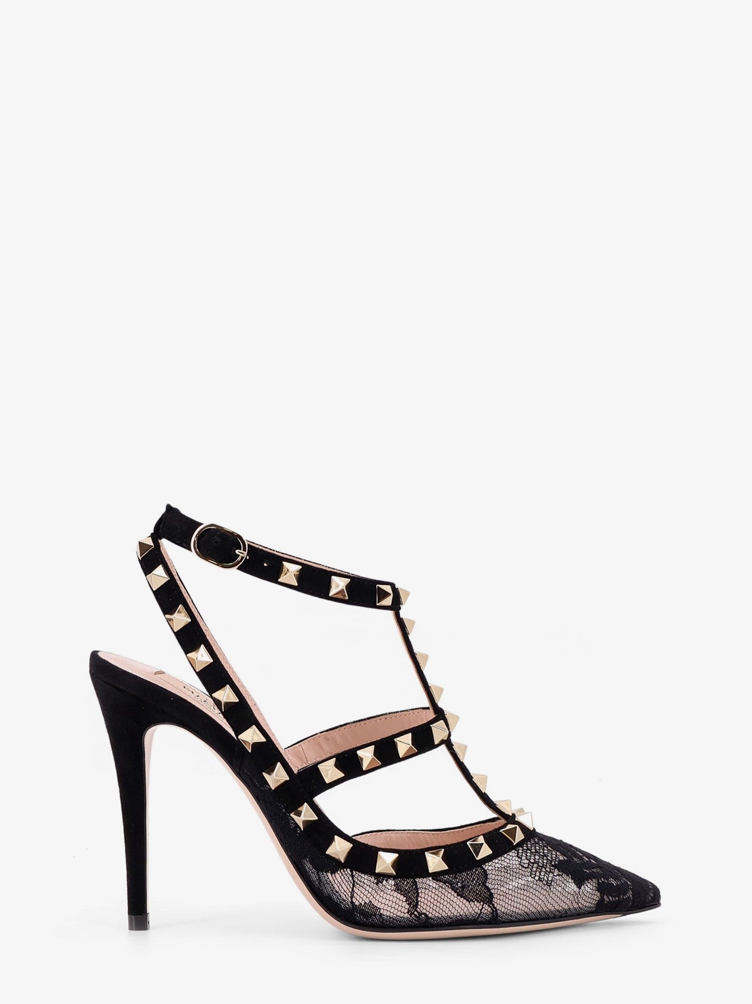 Rockstud suede and lace pumps