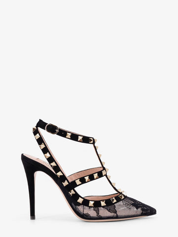 Rockstud suede and lace pumps