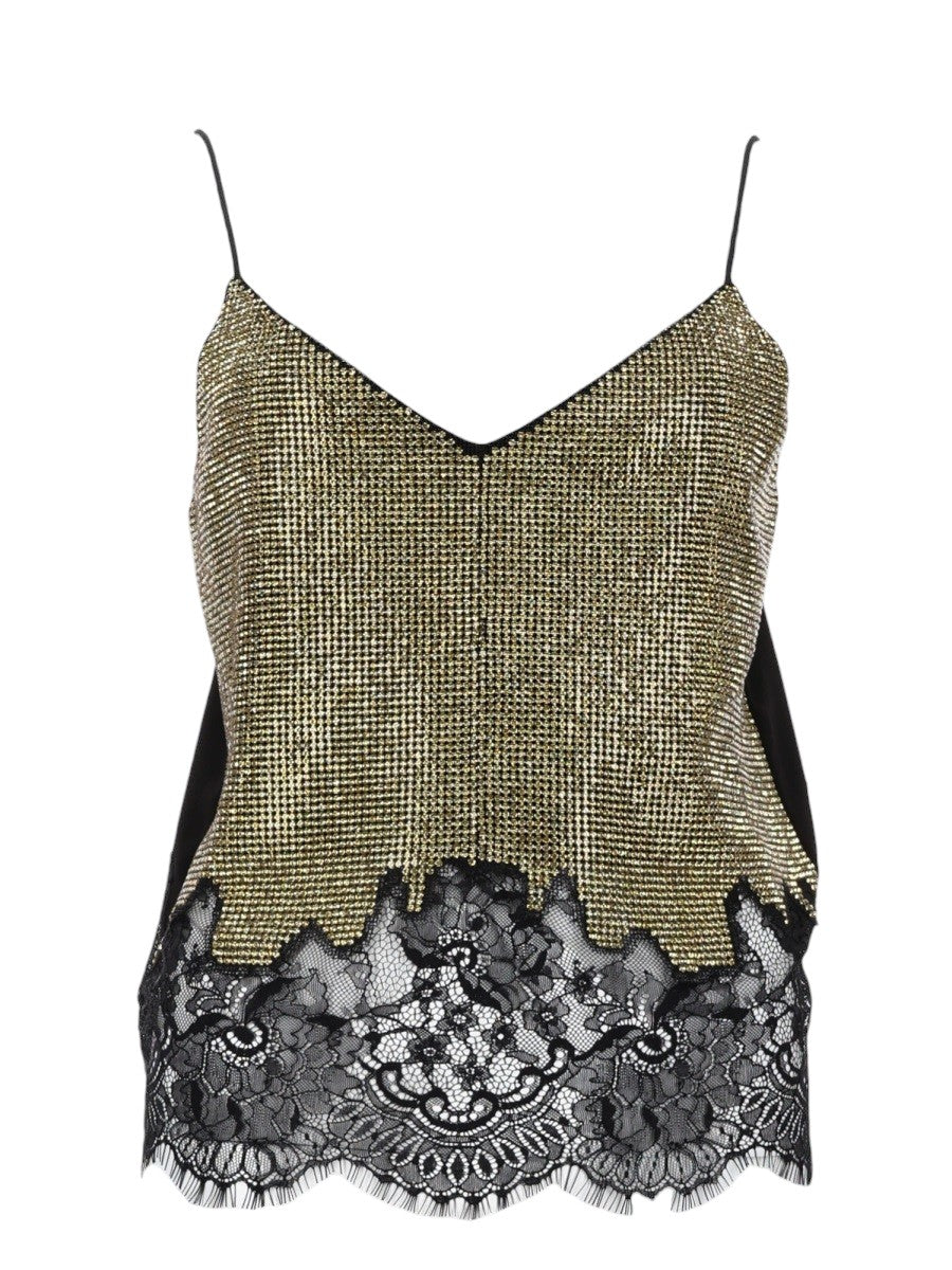 SELF-PORTRAIT - Crystal-Embellished Lace Camisole Top - Black and Gold self-portrait-crystal-embellished-lace-camisole-top-black-gold-front-jpg