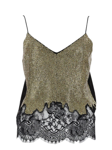 SELF-PORTRAIT - Crystal-Embellished Lace Camisole Top - Black and Gold self-portrait-crystal-embellished-lace-camisole-top-black-gold-front-jpg