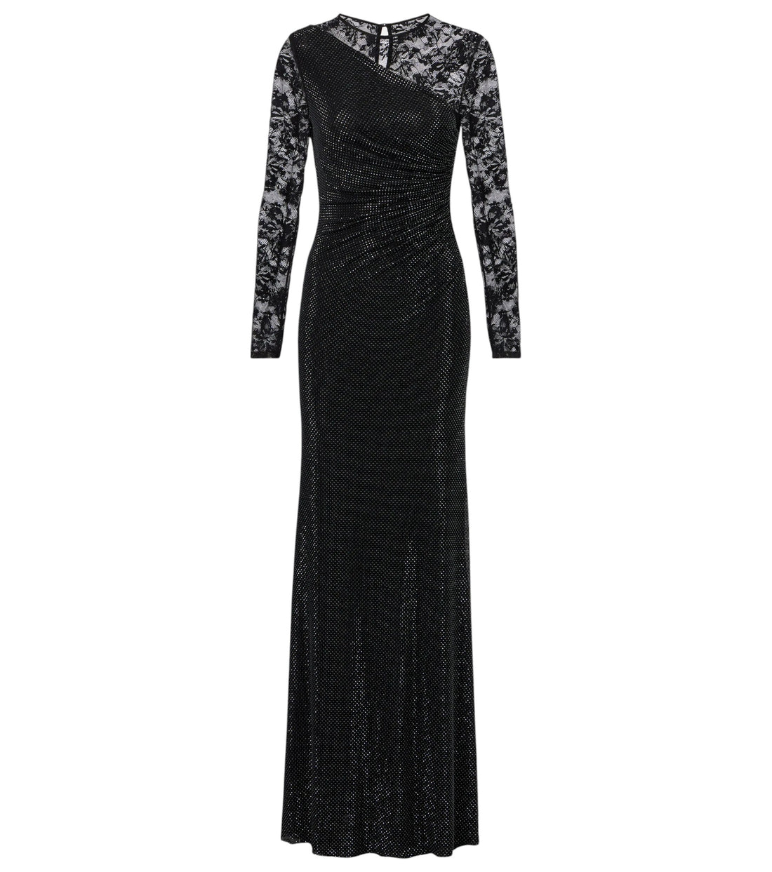 SELF-PORTRAIT - Rhinestone Lace Trimmed Gown - Black self-portrait-rhinestone-lace-trimmed-gown-black-front-webp
