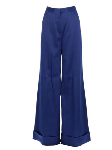 SELF-PORTRAIT - Wide-Leg Satin Trousers - Blue self-portrait-wide-leg-satin-trousers-blue-front-jpg