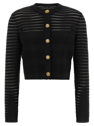 Balmain - Semi-transparent stripes cardigan Black