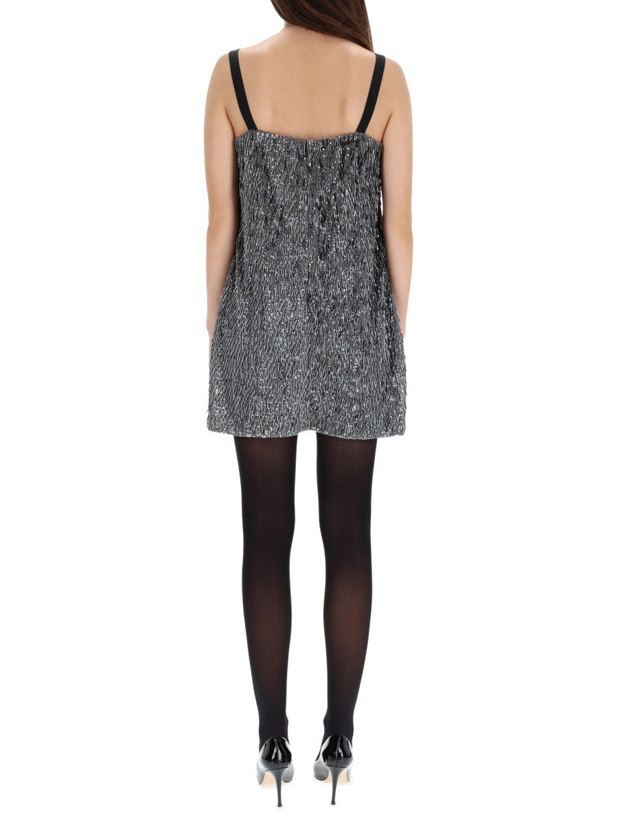 Dolce & Gabbana - Silver sequined glitter sparlking effect mini dress on model back view