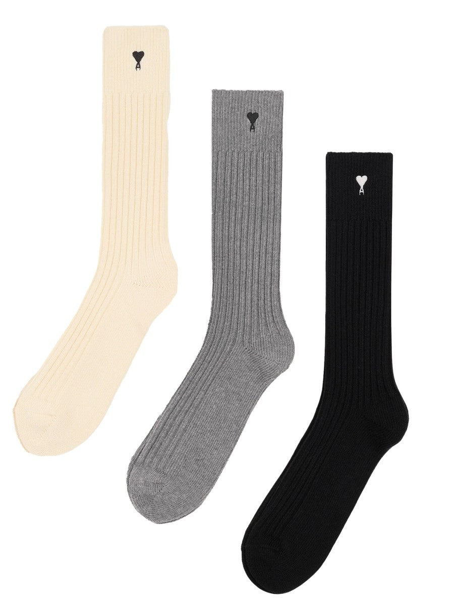 AMI PARIS SET OF THREE PAIRS OF "AMI DE COEUR" SOCKS Unisex