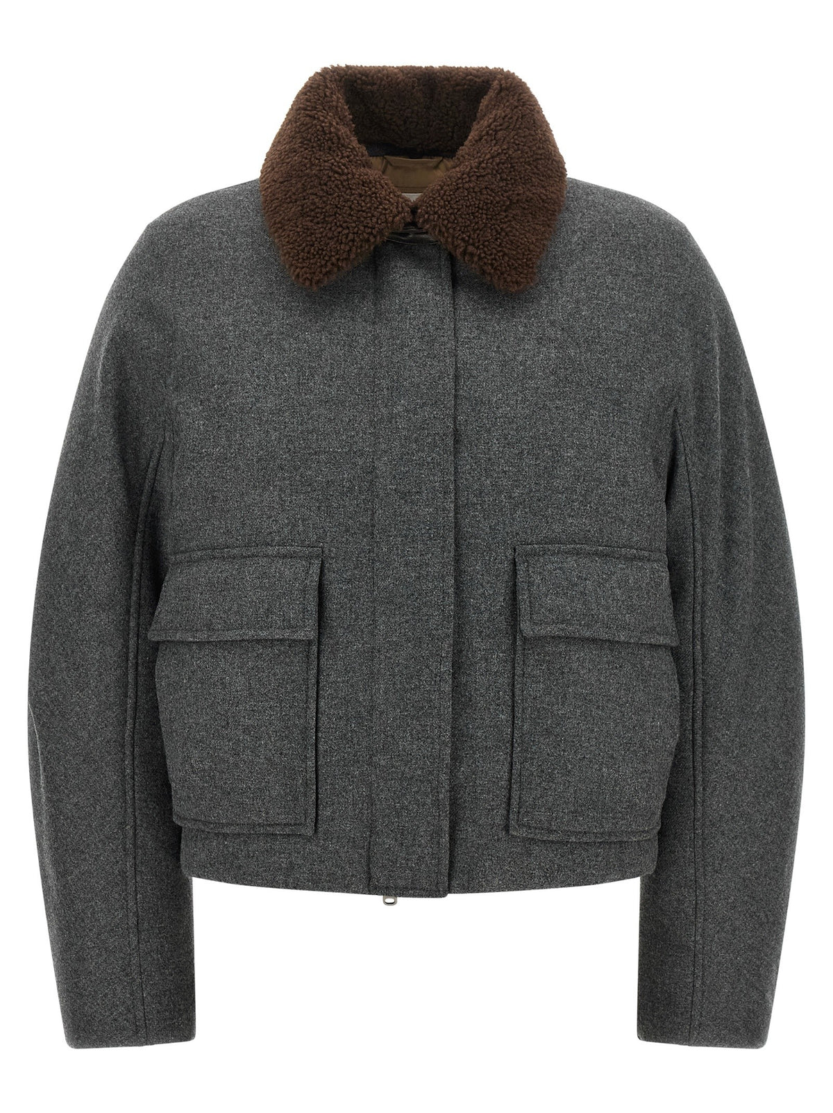 Brunello Cucinelli - Shearling collar cropped jacket gray 40 IT
