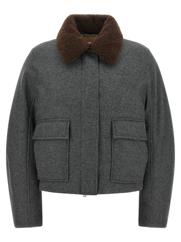 Brunello Cucinelli - Shearling collar cropped jacket gray 40 IT