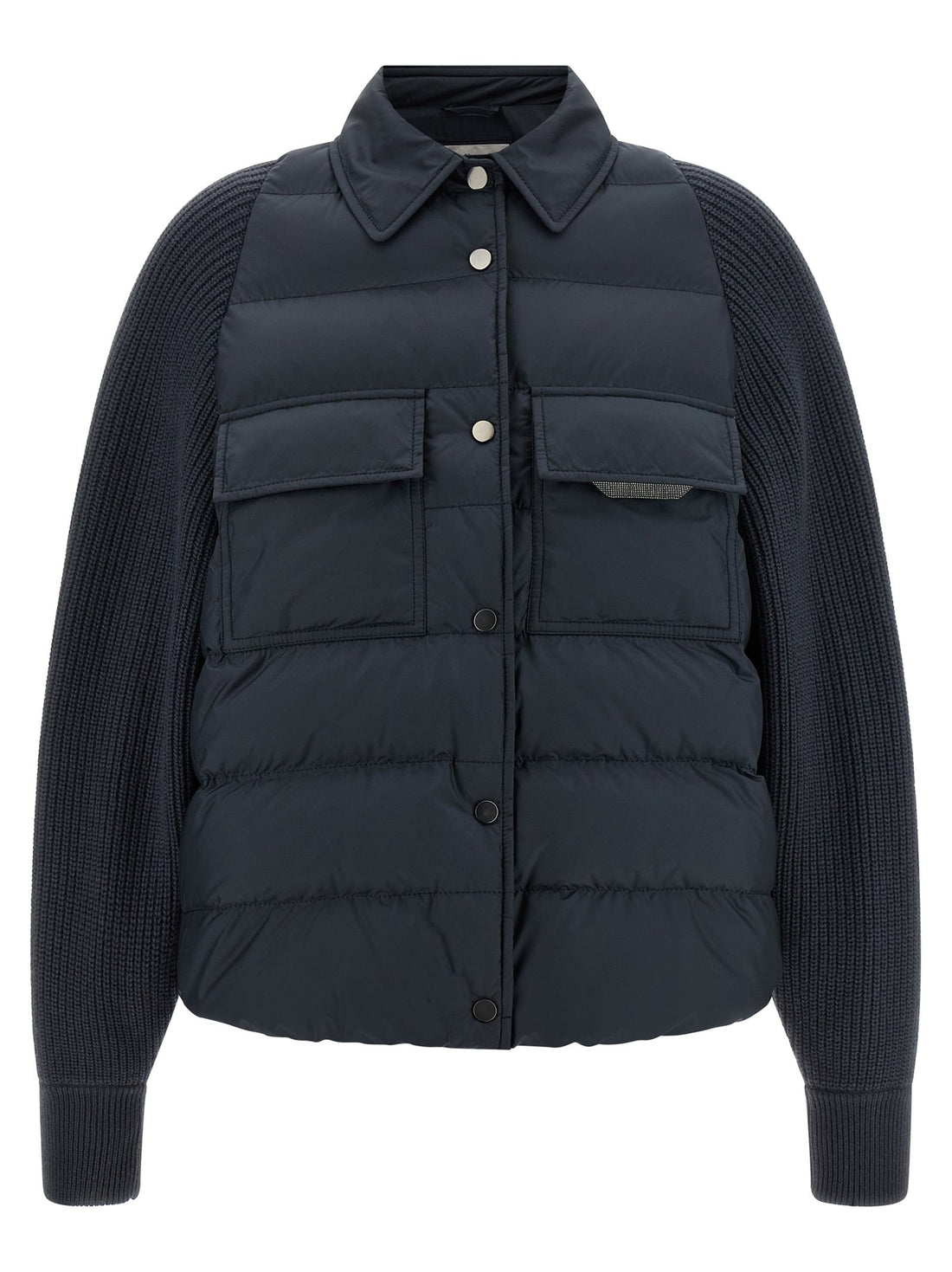 Brunello Cucinelli - 'Shiny Flap Detail' down jacket Blue