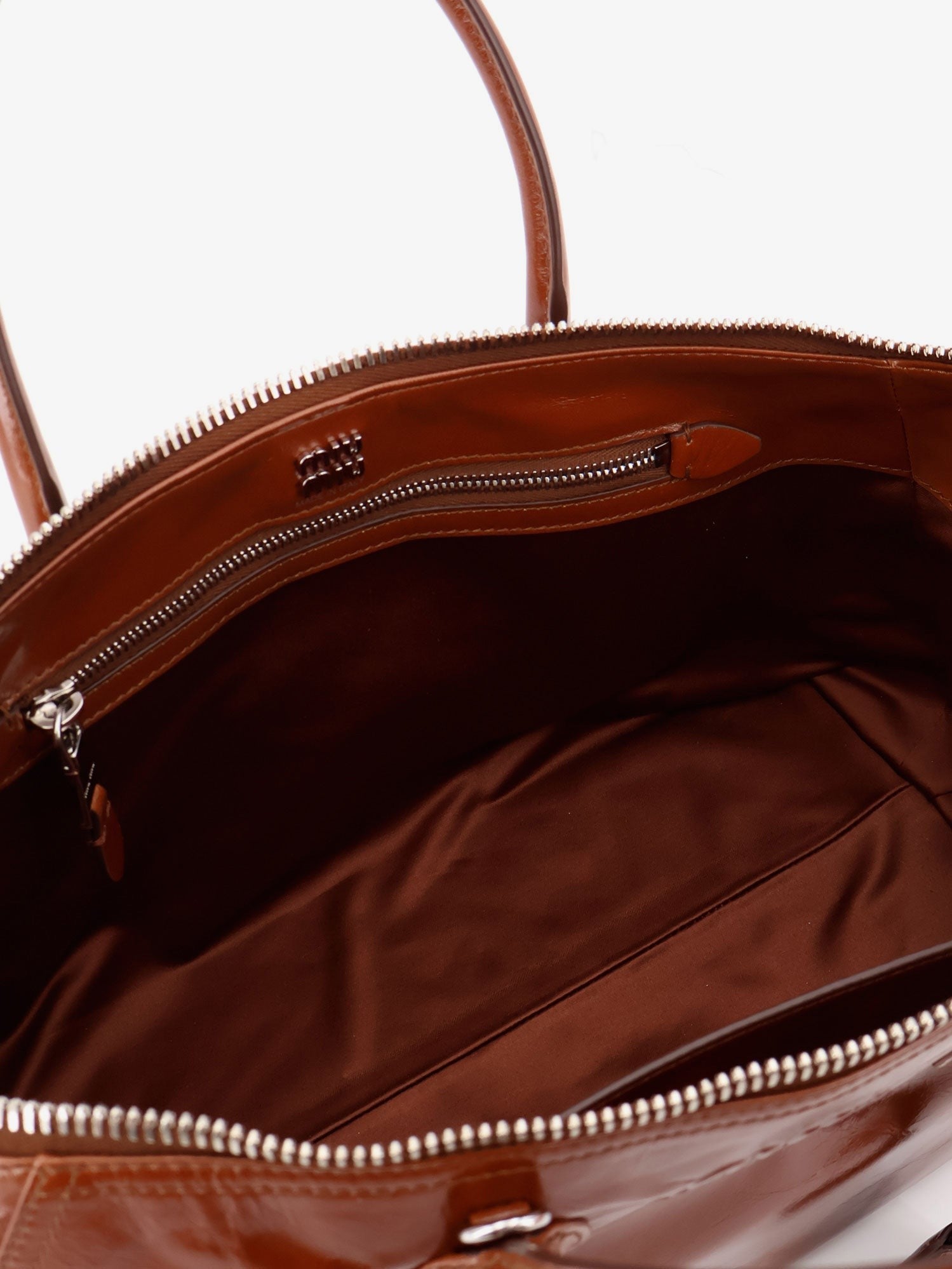 Miu Miu - Shiny leather handbag with front lettering logo