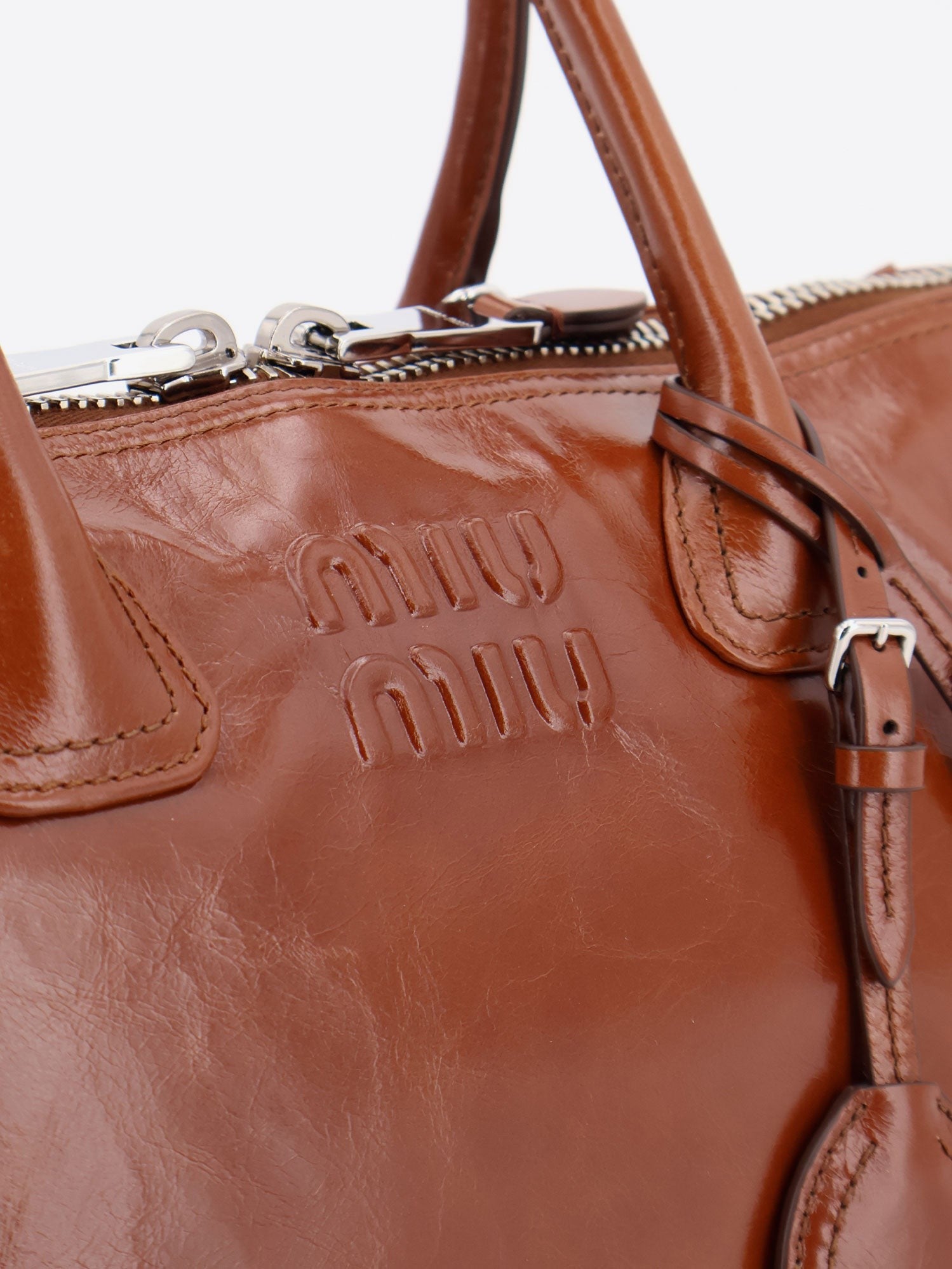 Miu Miu - Shiny leather handbag with front lettering logo