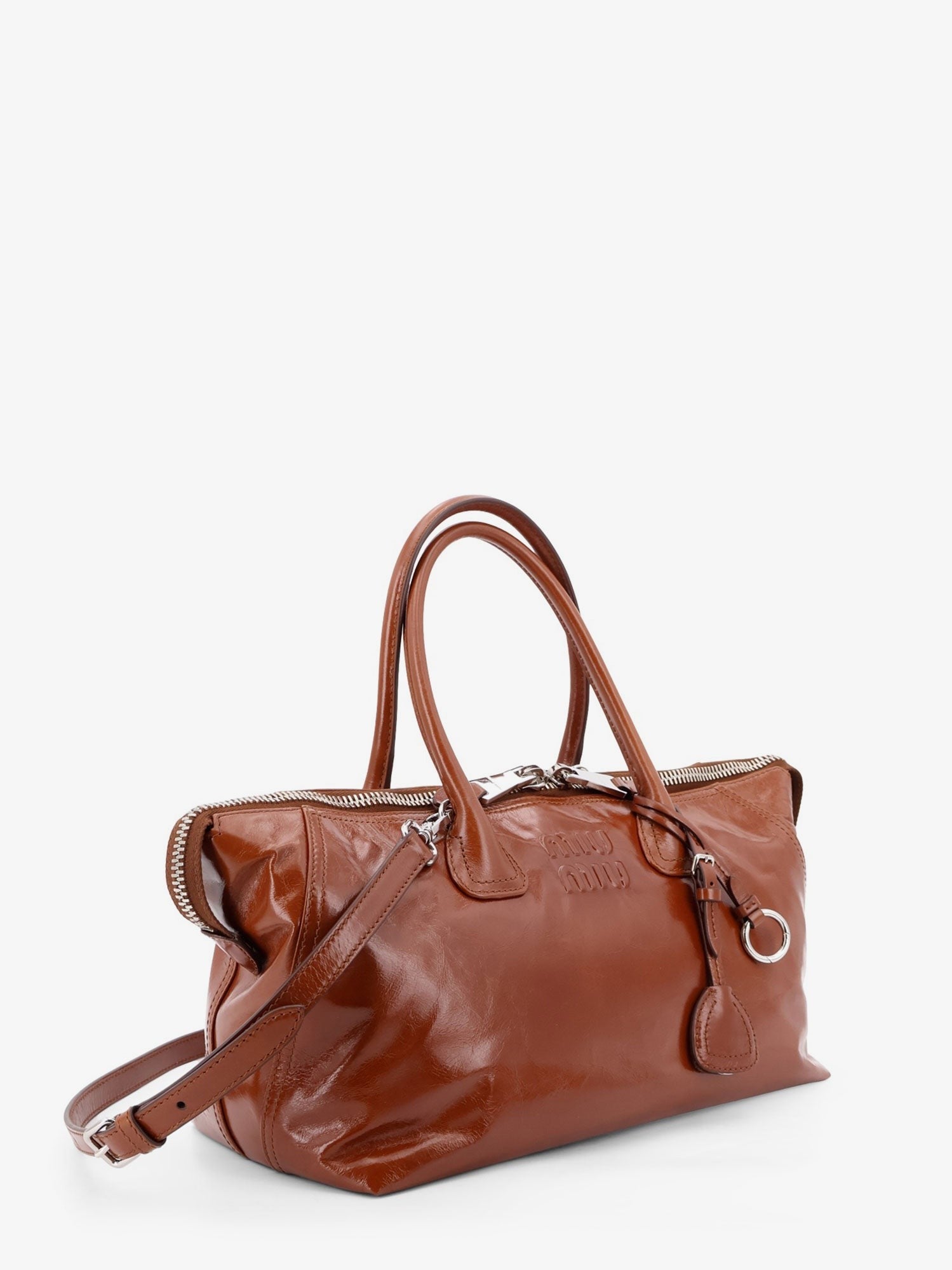 Miu Miu - Shiny leather handbag with front lettering logo