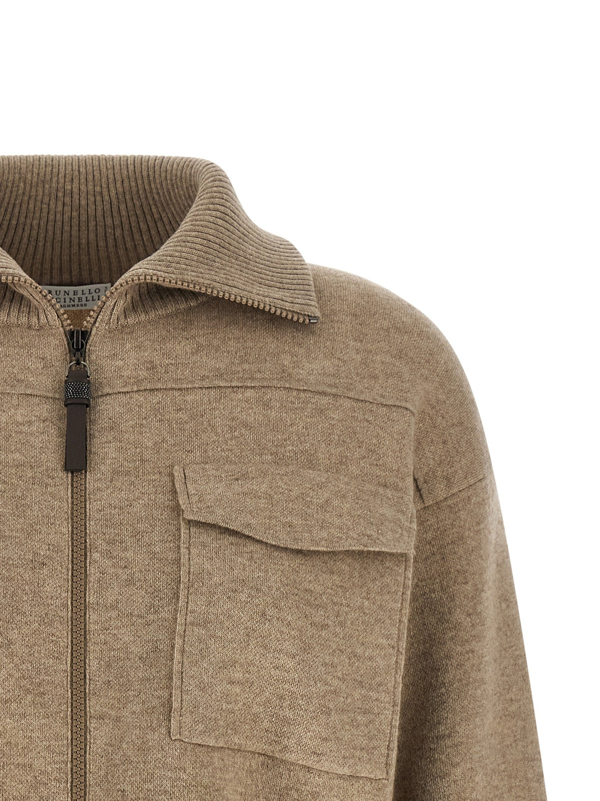 Brunello Cucinelli - 'Shiny Zipper Pull' Wool cardigan