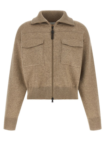Brunello Cucinelli - 'Shiny Zipper Pull' Wool cardigan