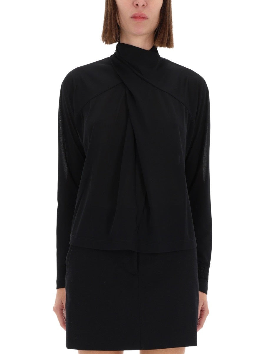 SHIRT WITH DRAPED COLLAR