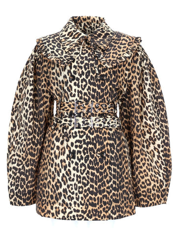 GANNI GANNI - SHORT TRENCH COAT WITH LEOPARD PRINT