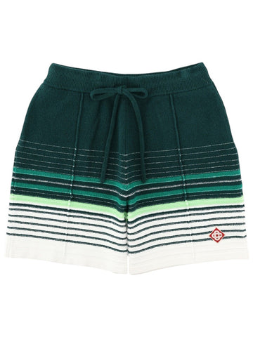 CASABLANCA - Green and white Boucle Striped Shorts with Looped Details