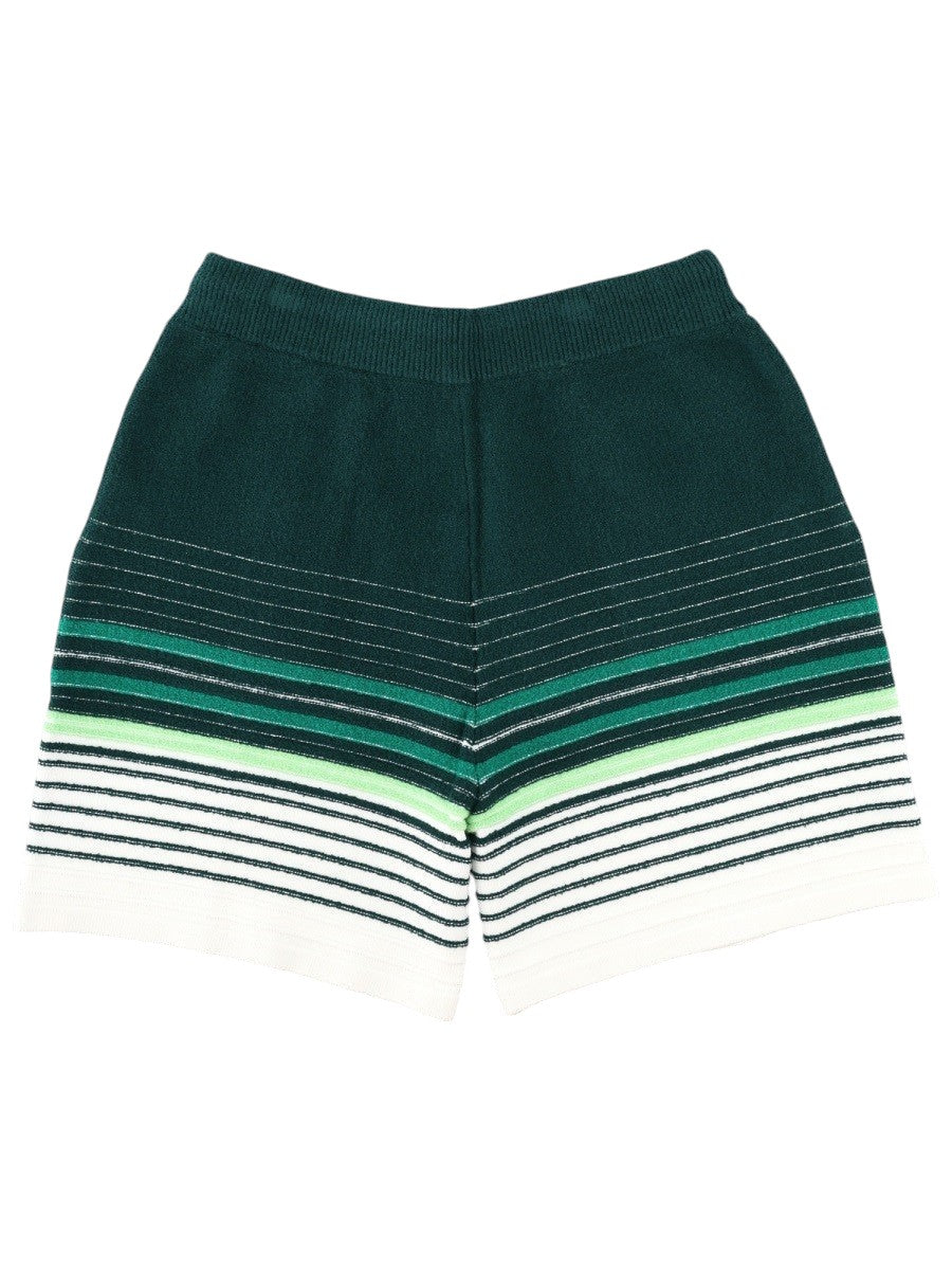 CASABLANCA - Green and white Boucle Striped Shorts with Looped Details