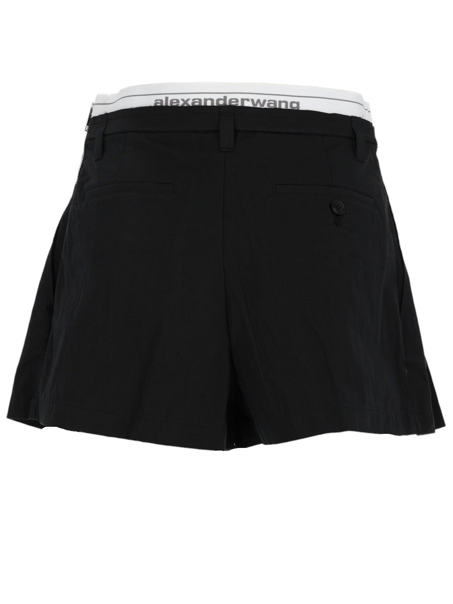 Alexander Wang - Black Shorts with A white Logo-Embroidered Wasitband for women