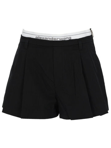 Alexander Wang - Black Shorts with A white Logo-Embroidered Wasitband for women