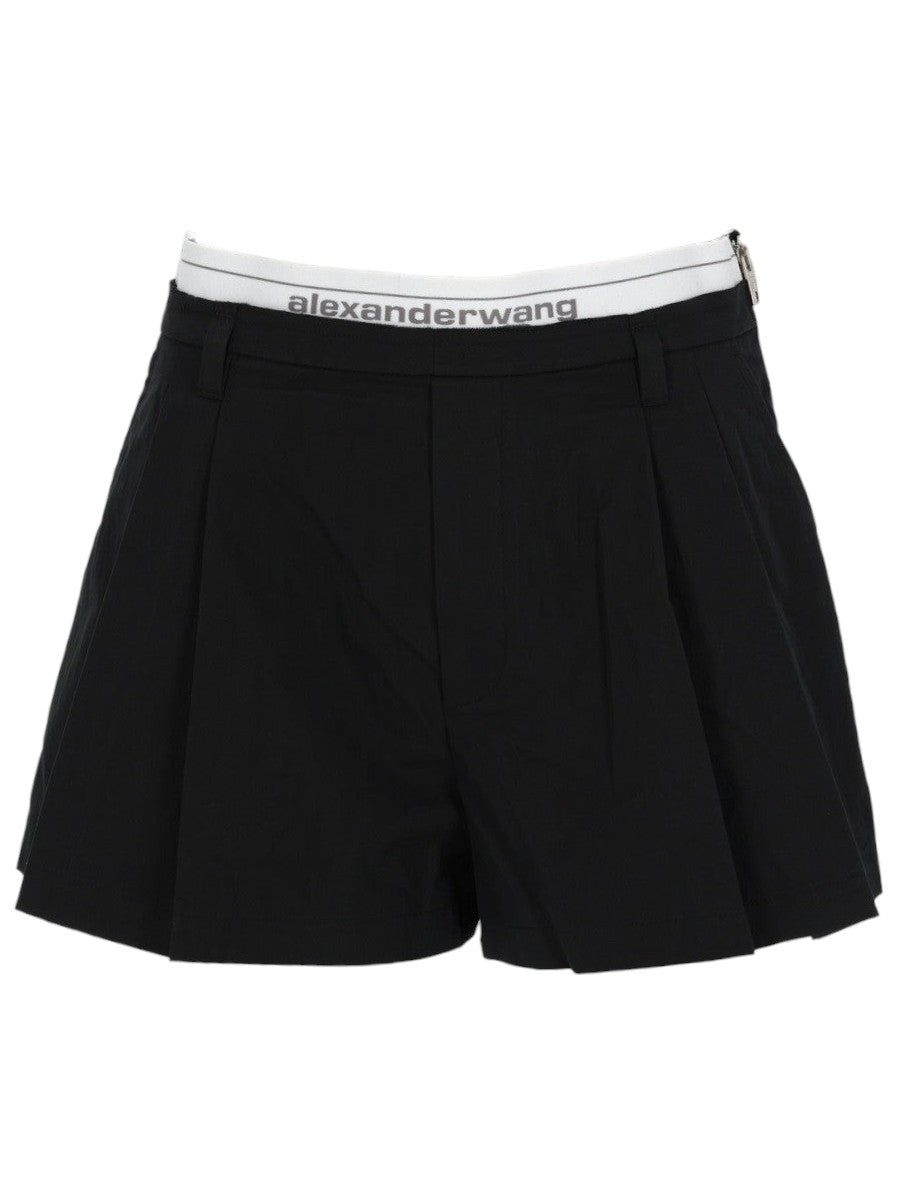 Alexander Wang - Black Shorts with A white Logo-Embroidered Wasitband for women