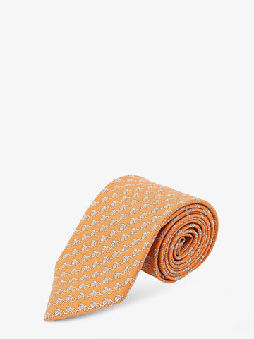 Ferragamo - Sik tie with Owl print Arancio UNI