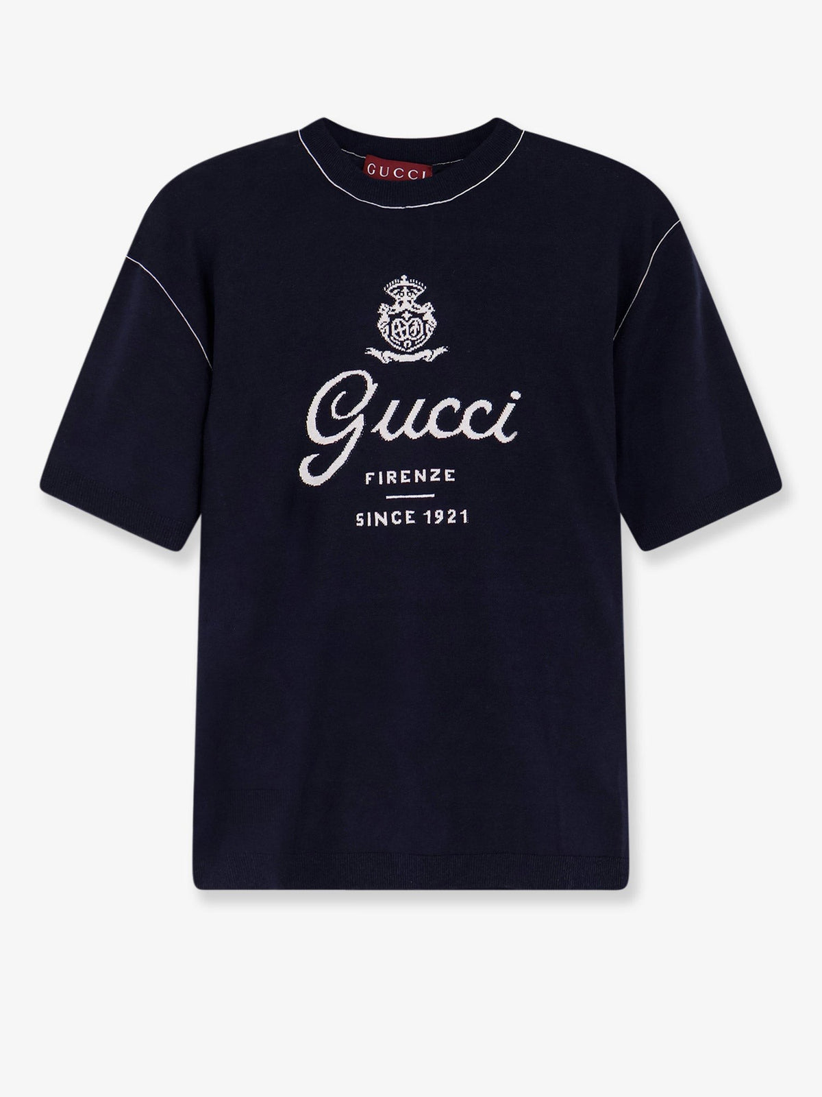 Gucci - Silk and linen sweater with Gucci Firenze Since 1921 inlay INK WHITE